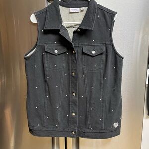 Black Denim Vest with Stud Accents